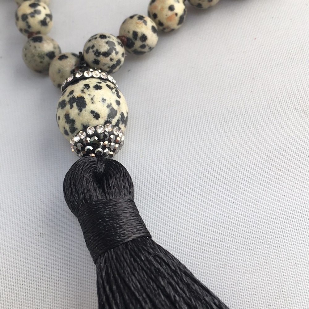 New! Bohemian Black Marble Stone Necklace - Picture 3 of 5